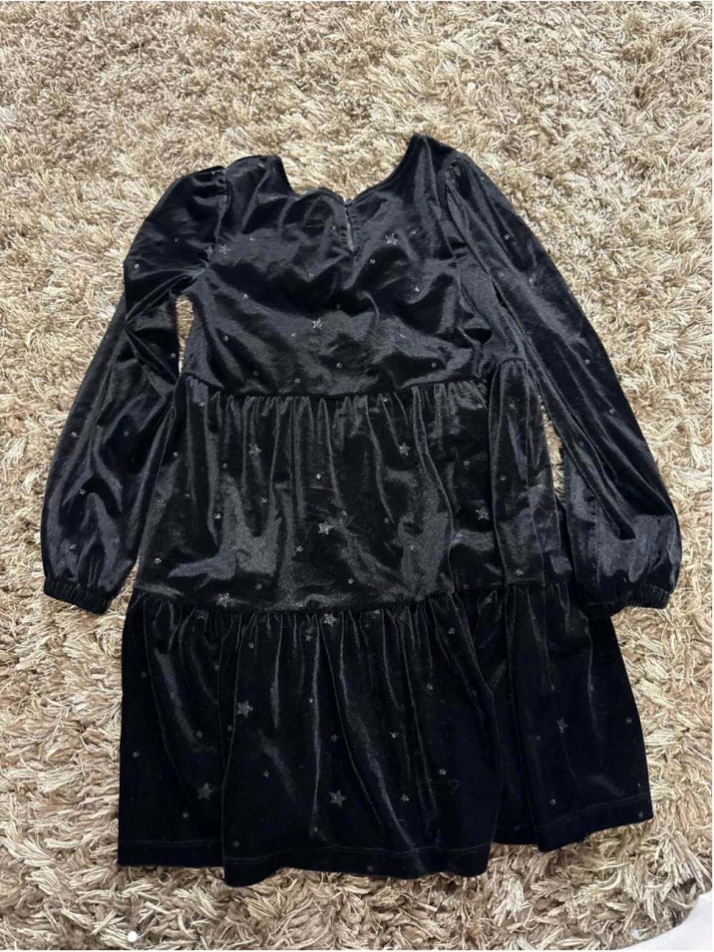 Girls Gap Black Velvet Star Print Tiered Dress Size M